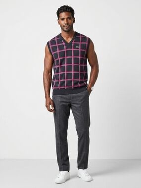 Lacoste Blue Knit Vest with Pink Windowpane  Size XL